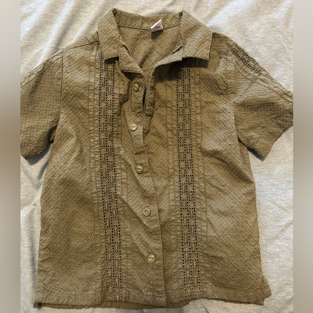 Olive Short Sleeve Button-Up Shirt